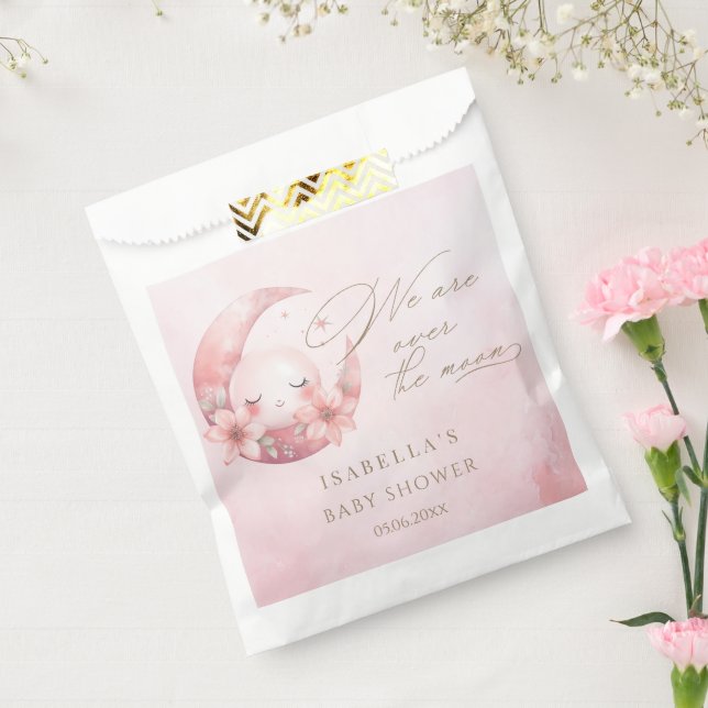 We Are Over The Moon Girl Baby Shower Favor Bag (Sealed)