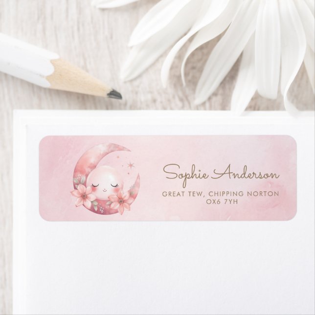 We Are Over The Moon Girl Baby Shower  Label (Insitu)