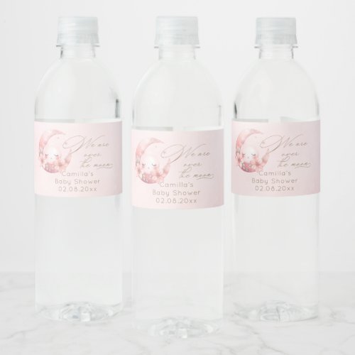 We Are Over The Moon Girl Baby Shower  Water Bottle Label