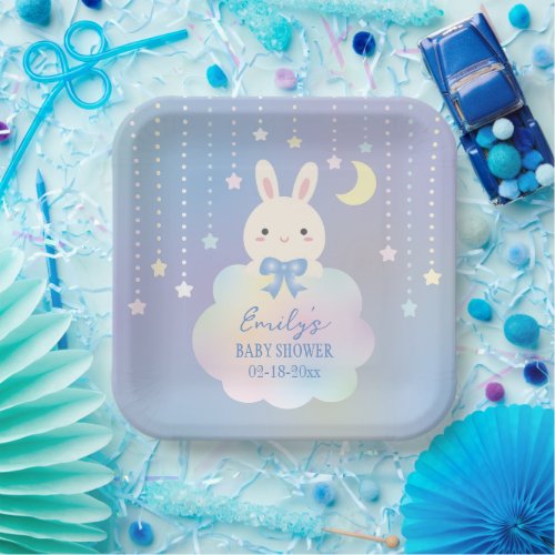 We Are Over the Moon Little Bunny Boy Baby Shower Paper Plates