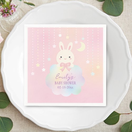 We Are Over the Moon Little Bunny Girl Baby Shower Napkins