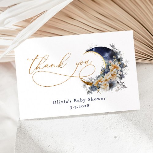 We are over the moon navy baby shower thank you card