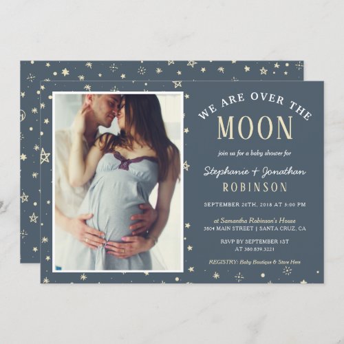 We Are Over The Moon Photo Baby Shower Invitation - We Are Over The Moon Photo Baby Shower Invitation by Eugene Designs.