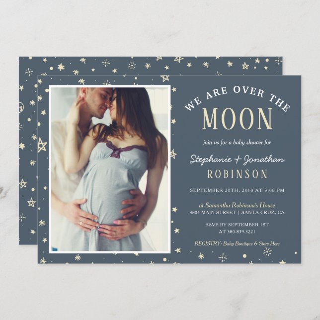 We Are Over The Moon Photo Baby Shower Invitation (Front/Back)