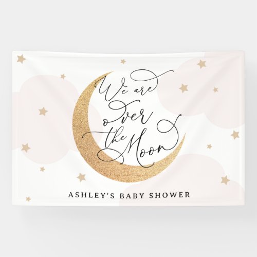 We Are Over the Moon Pink Baby Shower Banner