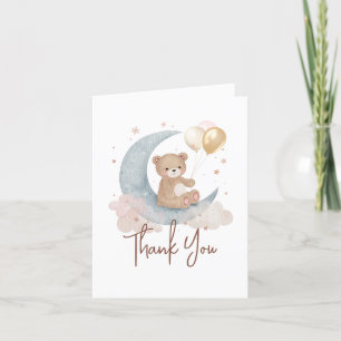 We Are Over The Moon Teddy Bear Baby Shower Letterpress Thank You Card