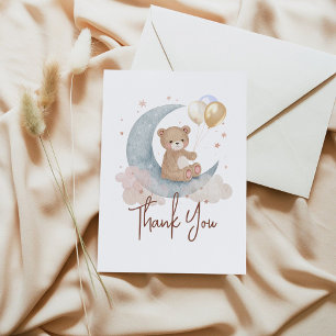 We Are Over The Moon Teddy Bear Baby Shower Letterpress Thank You Card