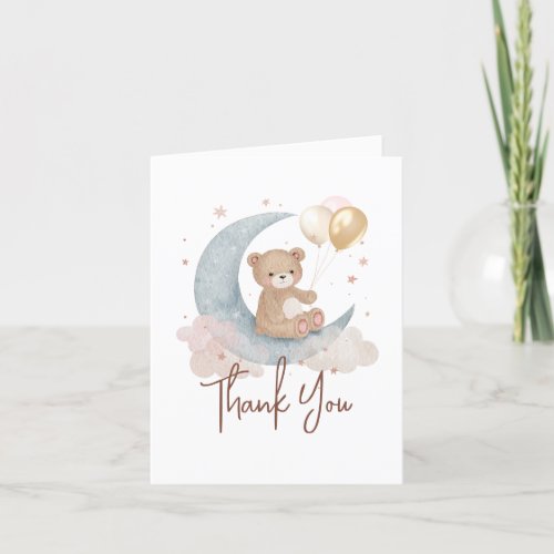 We Are Over The Moon Teddy Bear Baby Shower Thank You Card