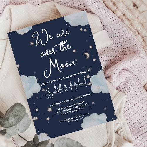 We Are Over The Moon Theme Baby Shower Invitation