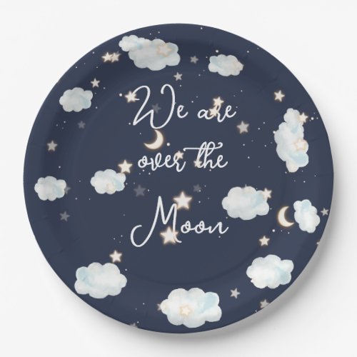 We Are Over The Moon Theme Baby Shower Invitation Paper Plates