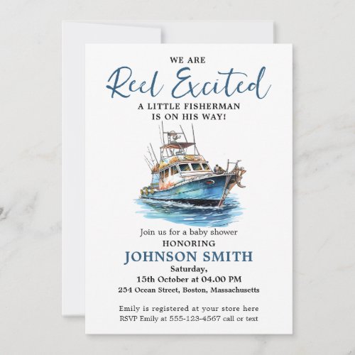 We Are Reel Excited Watercolor Fishing Baby Shower Invitation