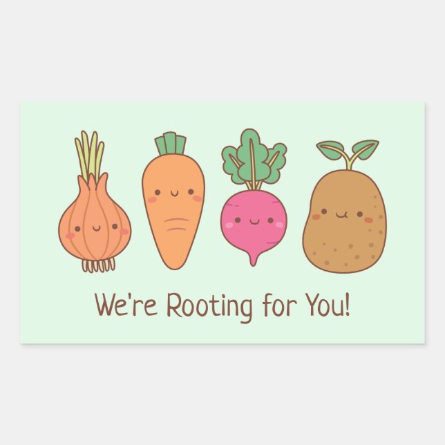 We Are Rooting For You Root Vegetables Pun Rectangular Sticker (Front)