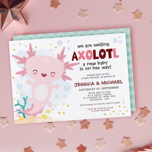 We Are Smiling Axolotl Baby Shower Invitation