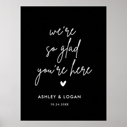 We Are So Glad You Are Here Black Wedding Welcome  Poster