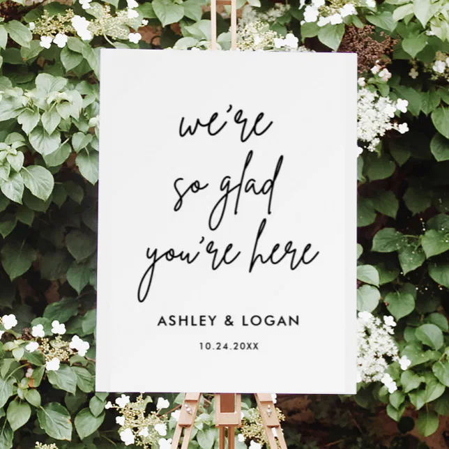 We Are So Glad You Are Here Modern Wedding Welcome Foam Board | Zazzle