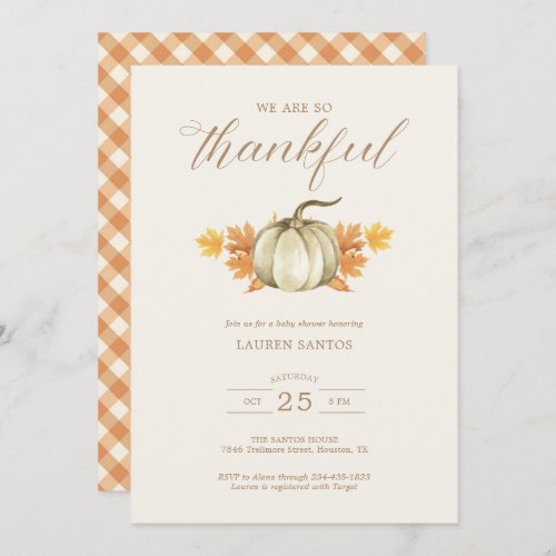 We Are So Thankful  Autumn Fall Baby Shower  Invitation