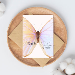 We Are Thankful Pink Butterfly Thank You Card