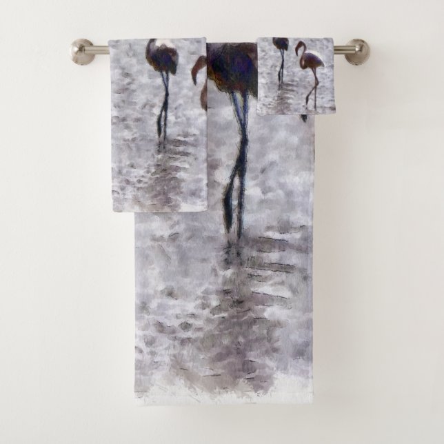 We Are The Three Flamingos Watercolor Bath Towel Set (Insitu)