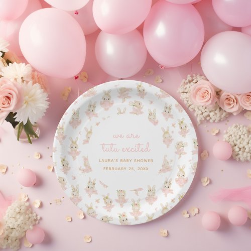 we are tutu excited ballerina pink Baby Shower Paper Plates