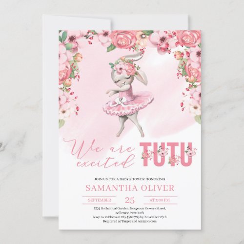 We are tutu excited bunny floral girl Baby Shower Invitation