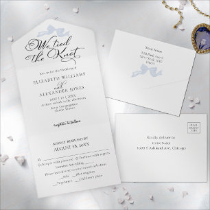 We Are Tying The Knot Blue Bow Wedding All In One Invitation