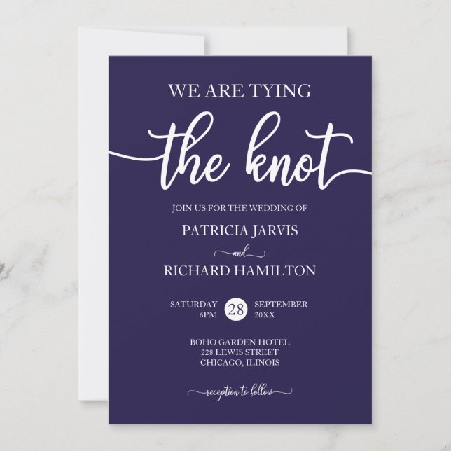 We Are Tying The Knot Chic Navy Blue Wedding Invitation (Front)