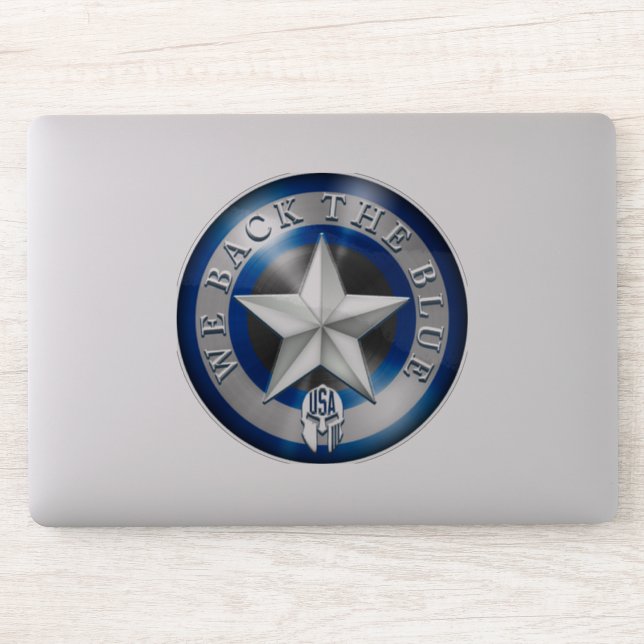 "We Back the Blue" Custom-Cut Transparent Vinyl Sticker (Computer)