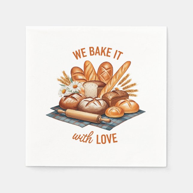 We Bake It With Love – Artisan Bread Napkins (Front)