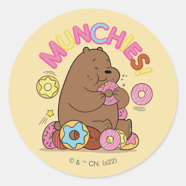 We Bare Bears - Grizz Donut Munchies! Classic Round Sticker (Front)