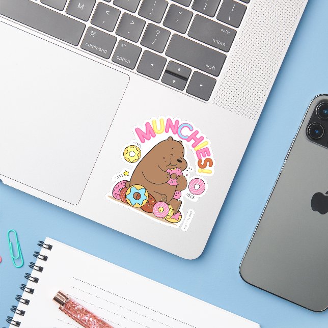 We Bare Bears - Grizz Donut Munchies! Sticker (Laptop w/ iPhone)
