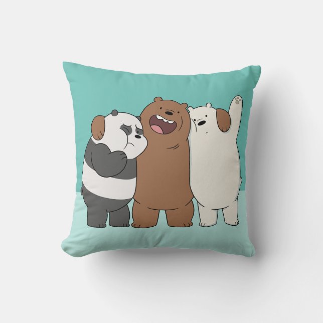 We Bare Bears Group Hug Throw Pillow (Front)