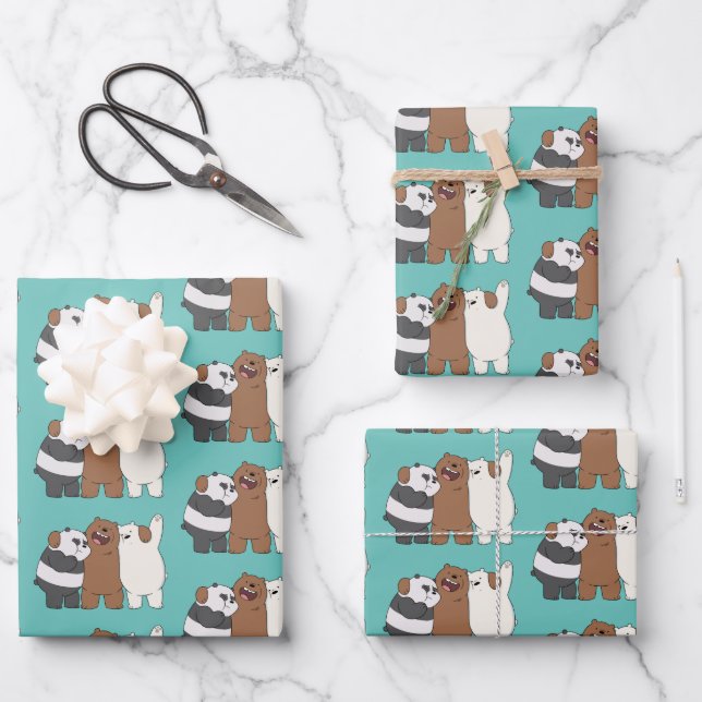 We Bare Bears Group Hug Wrapping Paper Sheets (Front)