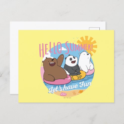We Bare Bears _ Hello Summer Lets Have Fun Postcard