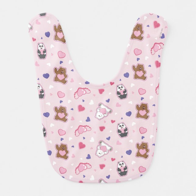 We Bare Bears - Valentine Hearts Pattern Baby Bib (Front)