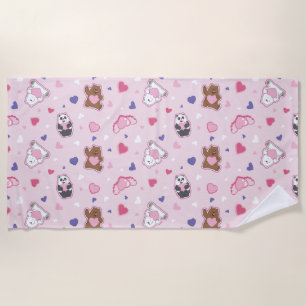 We Bare Bears - Valentine Hearts Pattern Beach Towel