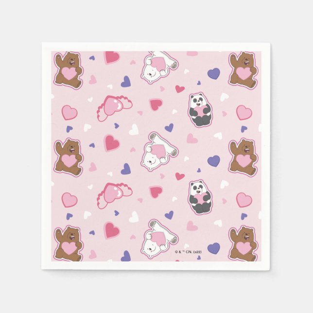 We Bare Bears - Valentine Hearts Pattern Napkins (Front)