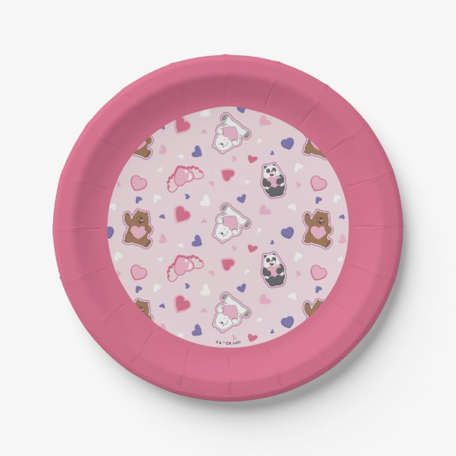 We Bare Bears - Valentine Hearts Pattern Paper Plates (Front)