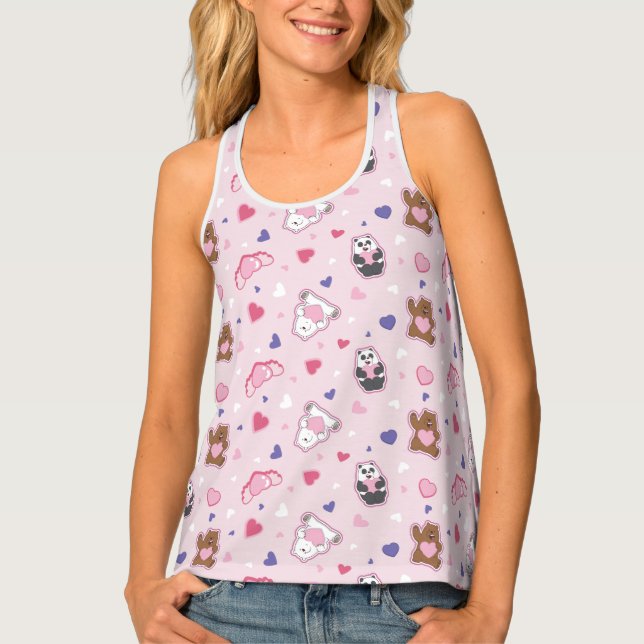 We Bare Bears - Valentine Hearts Pattern Tank Top (Front)