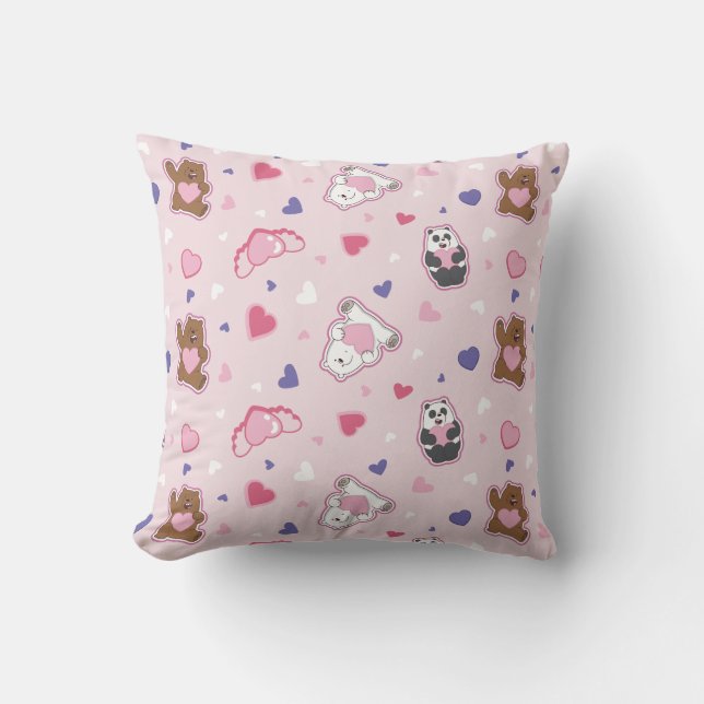 We Bare Bears - Valentine Hearts Pattern Throw Pillow (Front)