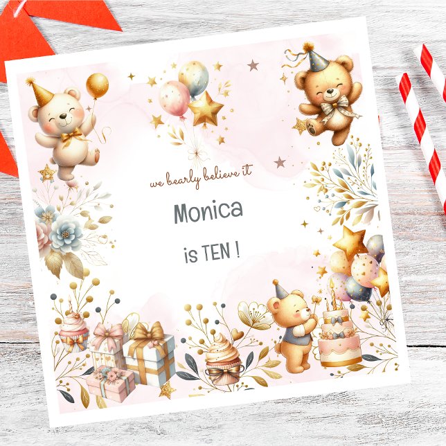 We bearly believe, royal tedddy bear kids birthday napkins (Creator Uploaded)