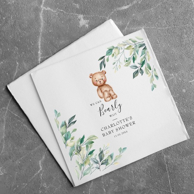 We Bearly Wait Eucalyptus Woodland Baby Shower Napkins (Bearly Wait Bear Elegant Baby Shower Paper Napkin)