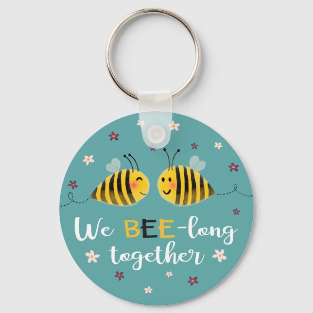 We BEE-long together with bees & flowers Valentine Keychain (Front)