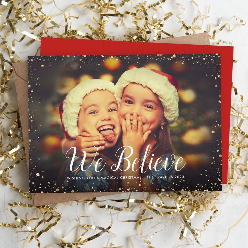 We Believe  Glitz Faux Glitter Photo Overlay Holiday Card
