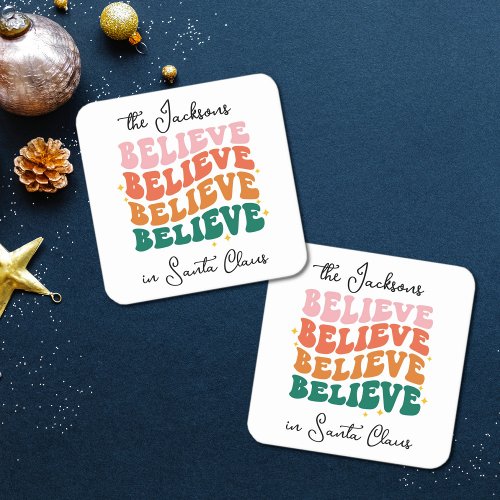 We believe in Santa Claus Christmas retro Square Paper Coaster