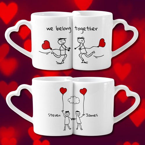 We Belong Together Cute Stick Figures Gay Coffee Mug Set