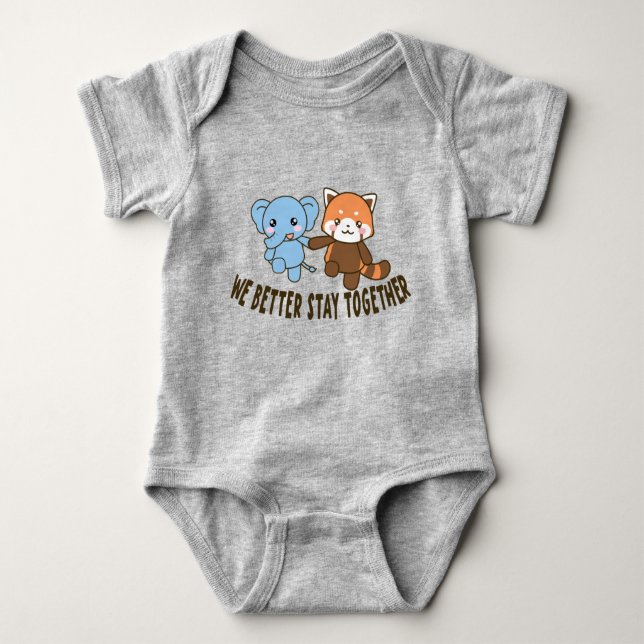 we better stay together, redpanda and elephant baby bodysuit (Front)