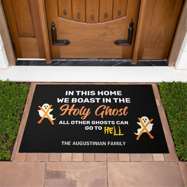 WE BOAST IN THE HOLY GHOST Christian Halloween Doormat (Outdoor)
