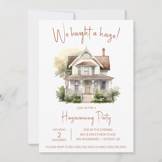 We Bought a House! Cute Watercolor Housewarming Invitation (Front)