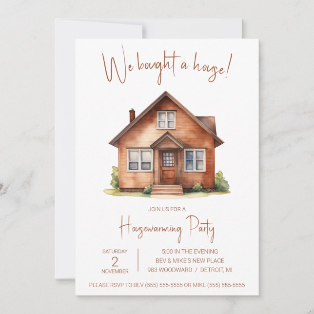 We Bought a House! Cute Watercolor Housewarming Invitation (Front)