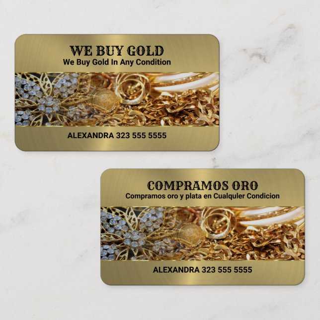 We Buy Gold Pile of Gold Jewelry Background 3 Business Card (Front/Back)